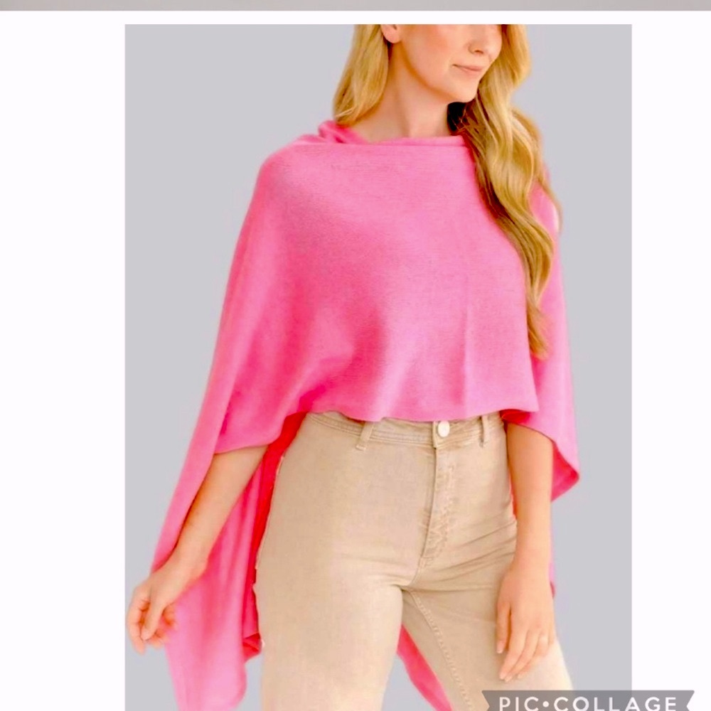 cashmere & wool handmade in Nepal bright pink Poncho pashmina - Picture 4 of 7